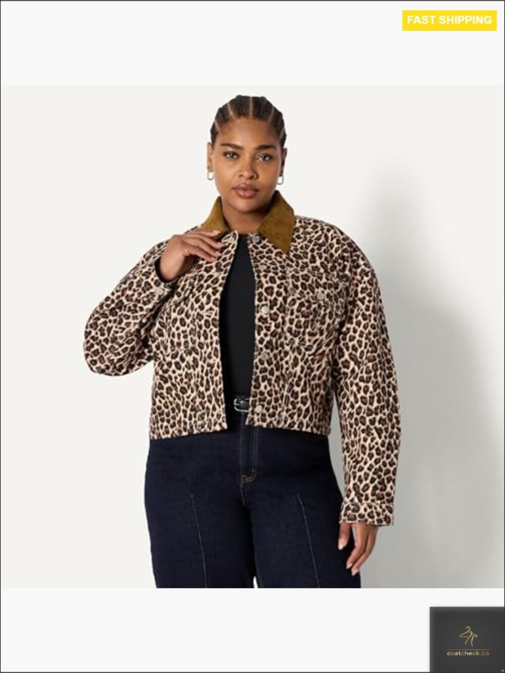 Oversized Cropped Denim Jacket Contrast Corduroy Collar Y2K Vintage Inspired - Picture 6 of 7